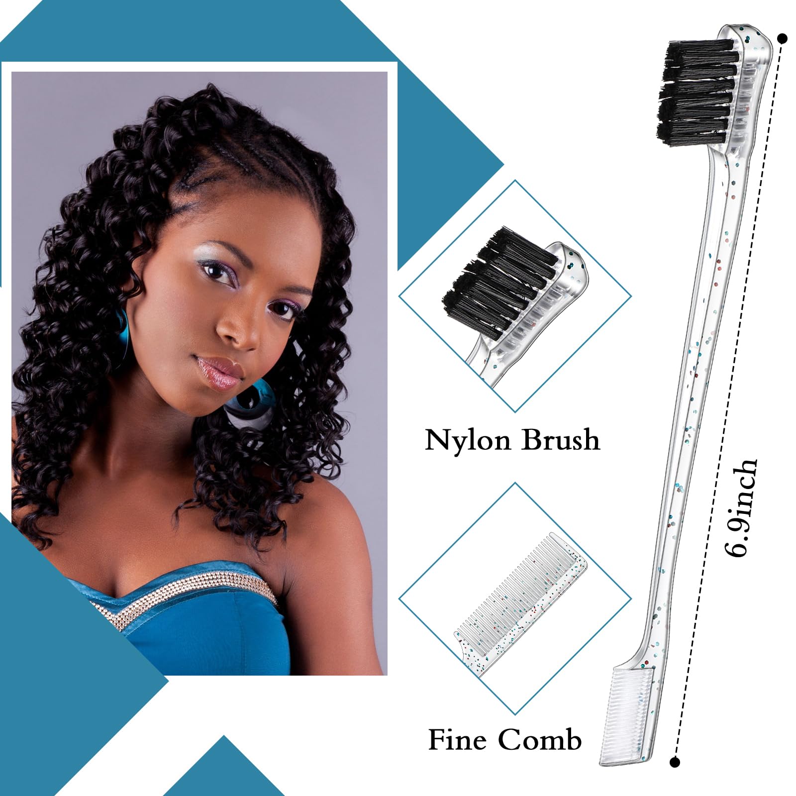 Geiserailie 3 Pcs Slick Back Hair Brush Set Bristle Brush Edge Control Teasing Comb for Women Black Hair(Clear Red)